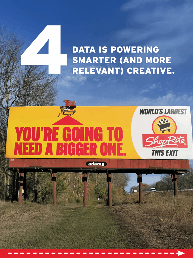 Adams Outdoor Advertising billboard promoting ShopRite with data-driven creative messaging