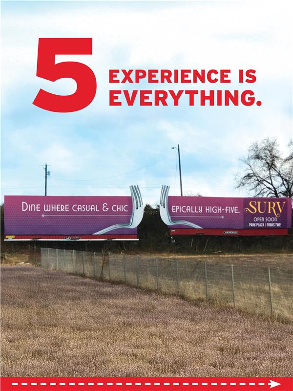 Adams Outdoor Advertising billboard campaign promoting Surv restaurant dining experience