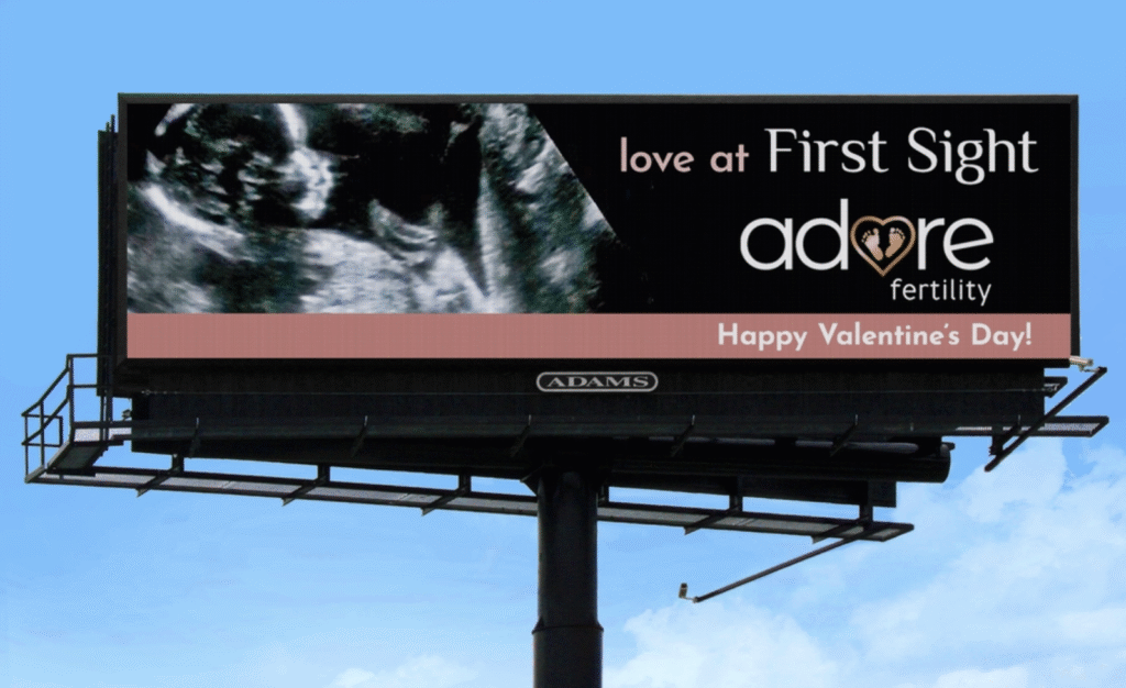 Valentine’s Day billboard advertising campaign in Charleston, South Carolina promoting seasonal out-of-home advertising.