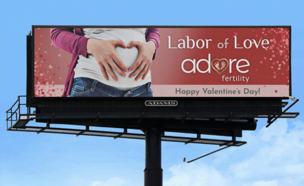 Valentine’s Day billboard advertising campaign in Charleston, South Carolina promoting seasonal out-of-home advertising.