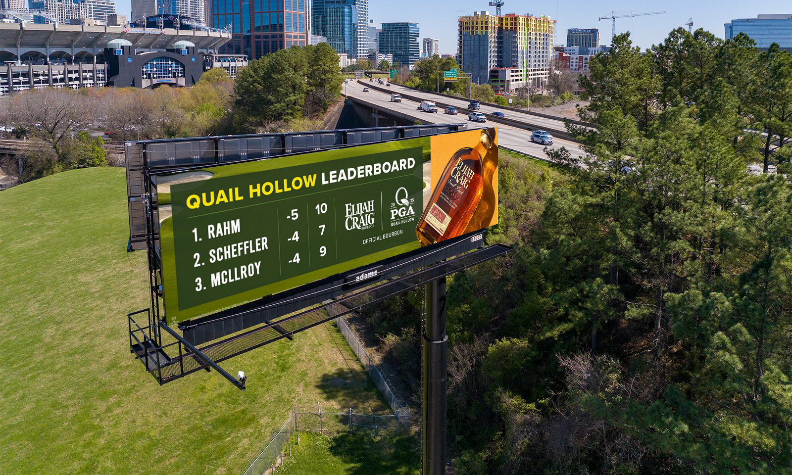 Quail Hollow digital billboard overlooking interstate and city downtown