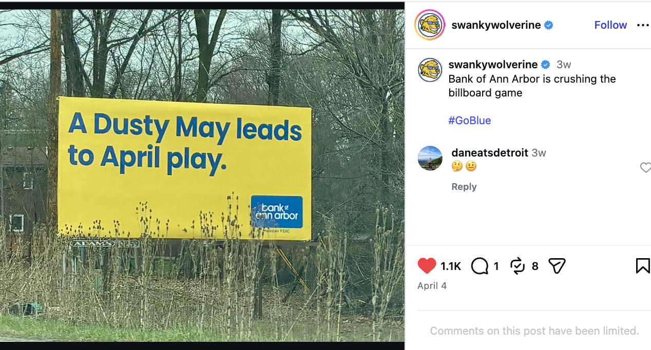 Social media engagement surrounding Bank of Ann Arbor localized out-of-home advertising campaign in Michigan